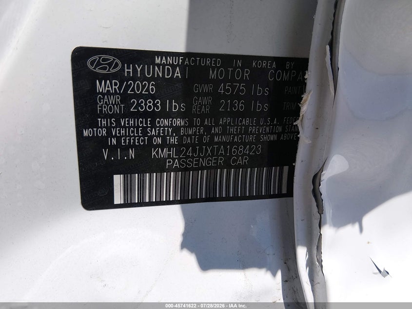 2026 Hyundai Sonata VIN KMHL24JJXTA168423 IAAI salvage auction — NORMAL WEAR, Enterprise Vehicles Clear Only (Oregon), sold $9,500 on 2026-08-01 (photo 9)