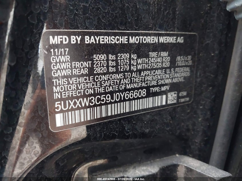 2018 BMW X4 VIN 5UXXW3C59J0Y66608 IAAI salvage auction — NORMAL WEAR, Clear (North Carolina), sold $9,700 on 2026-07-31 (photo 9)