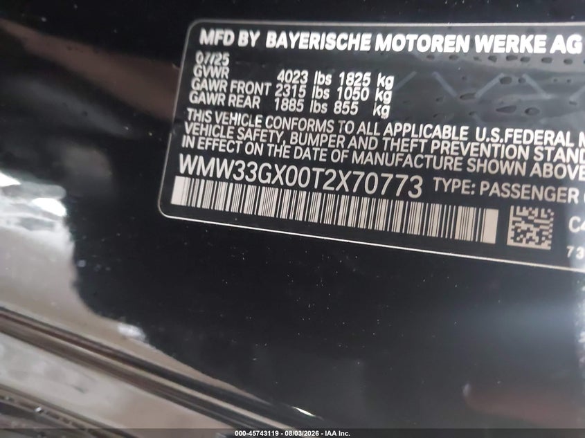2026 Mini Convertible VIN WMW33GX00T2X70773 IAAI salvage auction — FRONT END, Wait Title, sold $12,400 on 2026-09-01 (photo 9)