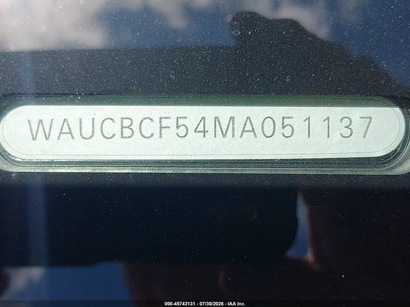 2021 Audi A5 VIN WAUCBCF54MA051137 IAAI salvage auction — FRONT END, Salvage Title, sold $10,300 on 2026-08-20 (photo 9)