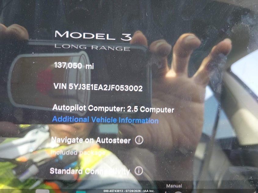 2018 Tesla Model 3 VIN 5YJ3E1EA2JF053002 IAAI salvage auction — REAR END, Wait Title, sold $4,700 on 2026-08-24 (photo 7)