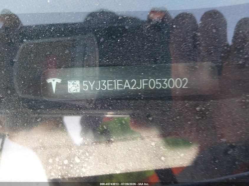 2018 Tesla Model 3 VIN 5YJ3E1EA2JF053002 IAAI salvage auction — REAR END, Wait Title, sold $4,700 on 2026-08-24 (photo 9)