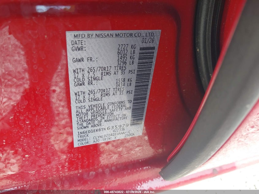 2026 Nissan Navara (frontier) VIN 1N6ED1EK6TN635979 IAAI salvage auction — SIDE, Enterprise Vehicles Clear Only (Georgia), sold $27,900 on 2026-08-05 (photo 9)