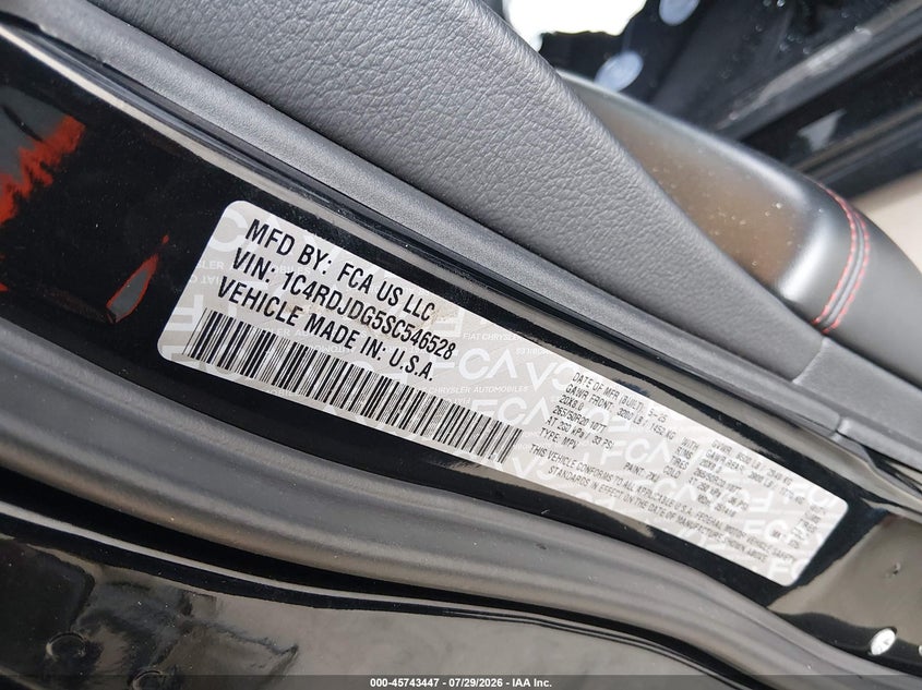 2025 Dodge Durango VIN 1C4RDJDG5SC546528 IAAI salvage auction — FRONT END, Certificate Of Destruction (Florida), sold $2,550 on 2026-08-03 (photo 9)