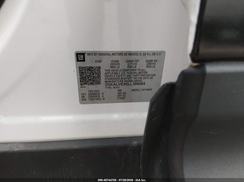 2020 Gmc Terrain VIN 3GKALVEX0LL304584 IAAI salvage auction — REAR END, Salvage Title, sold $4,750 on 2026-10-04 (photo 9)