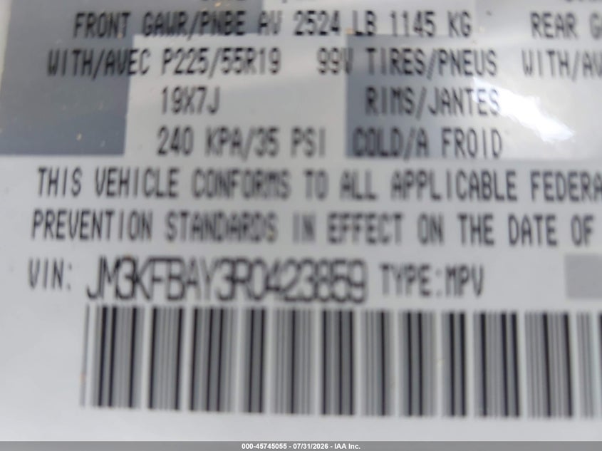 2024 Mazda Cx-5 VIN JM3KFBAY3R0423859 IAAI salvage auction — FRONT END, Salvage Title, sold $9,400 on 2026-08-21 (photo 9)