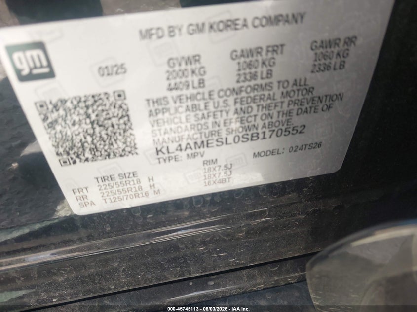2025 Buick Encore gx VIN KL4AMESL0SB170552 IAAI salvage auction — HAIL, Wait Title, sold $11,750 on 2026-09-01 (photo 9)