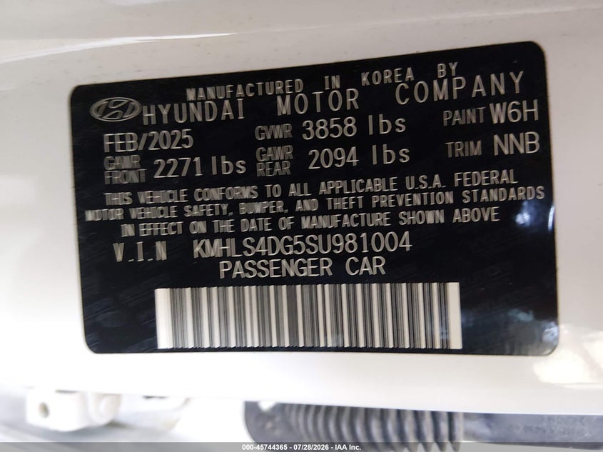2025 Hyundai Elantra VIN KMHLS4DG5SU981004 IAAI salvage auction — FRONT END, Enterprise Vehicles Clear Only (Nevada), sold $10,600 on 2026-08-01 (photo 9)