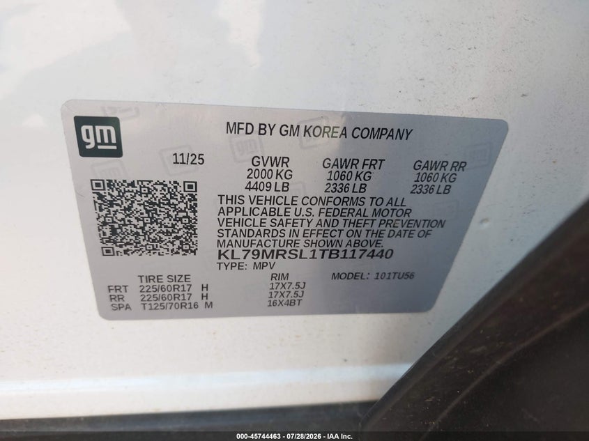 2026 Chevrolet Trailblazer VIN KL79MRSL1TB117440 IAAI salvage auction — FRONT END, Enterprise Vehicles Clear Only (North Carolina), sold $8,800 on 2026-08-03 (photo 9)