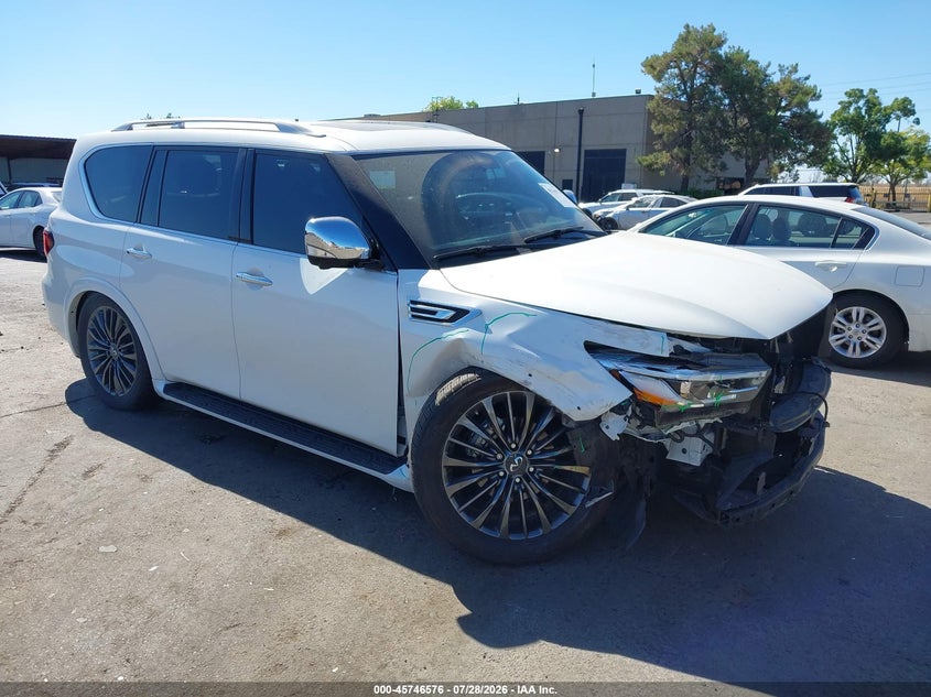 2023 Infiniti Qx80 VIN JN8AZ2BE9P9303402 IAAI salvage auction — FRONT END, Salvage Title, sold $22,600 on 2026-08-12 (photo 1)