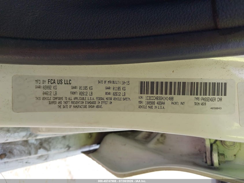 2016 Chrysler 200 VIN 1C3CCCAB3GN141488 IAAI salvage auction — NORMAL WEAR, Original (Texas), sold $600 on 2026-09-06 (photo 9)