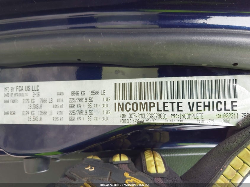 2016 Ram 5500 VIN 3C7WRMCL2GG279831 IAAI salvage auction — NORMAL WEAR, Clear (Pennsylvania), sold $1,950 on 2026-09-04 (photo 8)
