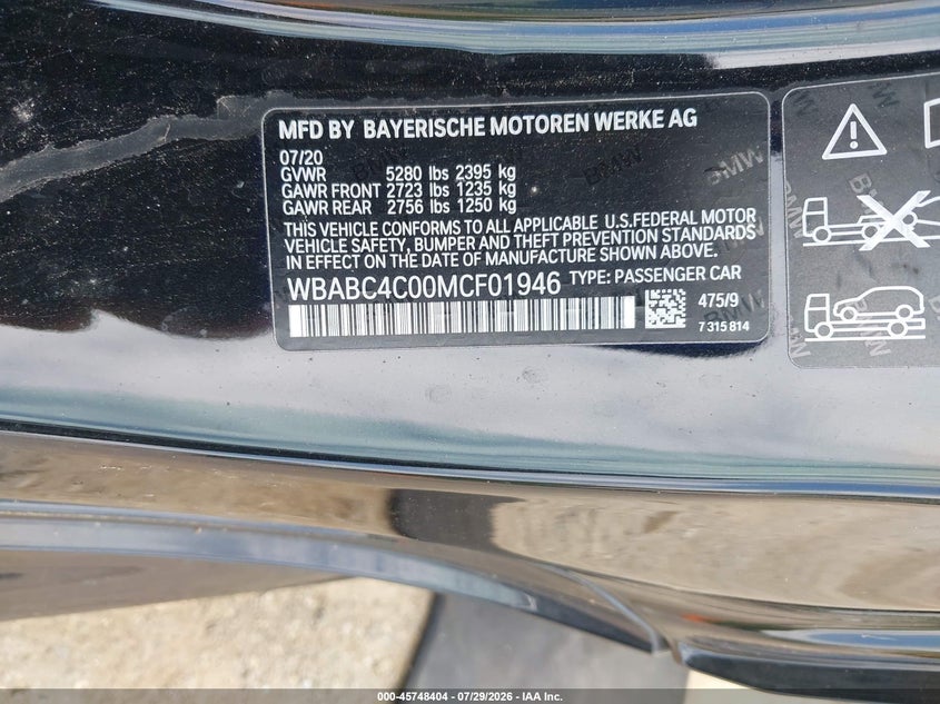2021 BMW 8er VIN WBABC4C00MCF01946 IAAI salvage auction — FRONT END, Wait Title, sold $18,800 on 2026-09-01 (photo 9)