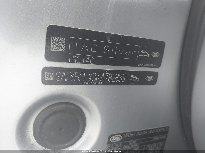2019 Land rover Range rover velar VIN SALYB2EX3KA782833 IAAI salvage auction — REAR END, Salvage Title, sold $9,400 on 2026-09-08 (photo 9)
