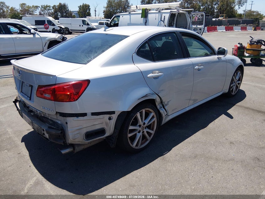2007 Lexus Is 350 VIN JTHBE262072008028 IAAI salvage auction — SIDE, Salvage (California), sold $1,200 on 2026-08-02 (photo 4)
