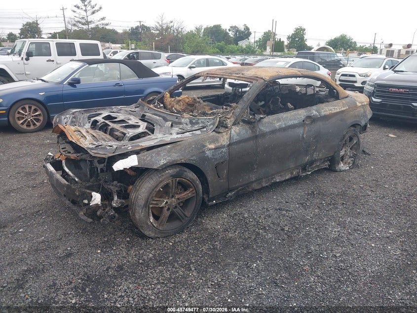 2015 BMW 4er VIN WBA3T1C55FP820847 IAAI salvage auction — EXTERIOR BURN, Wait Title, sold $275 on 2026-08-17 (photo 2)