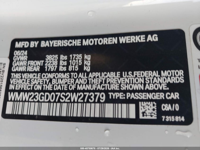 2025 Mini Hard top VIN WMW23GD07S2W27379 IAAI salvage auction — FRONT END, Salvage Title, sold $6,600 on 2026-09-01 (photo 9)
