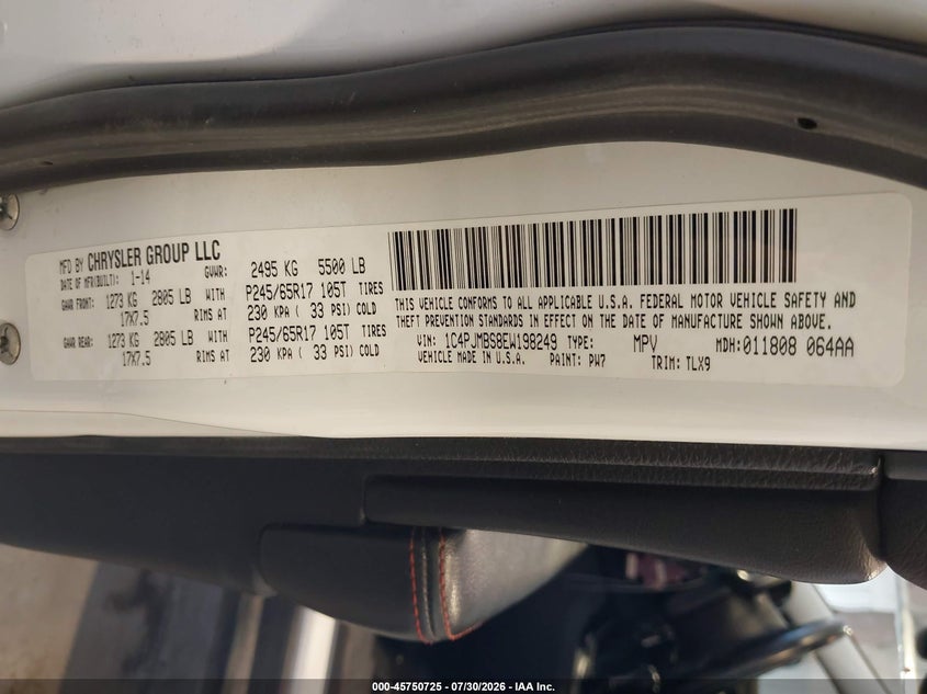 2014 Jeep Cherokee VIN 1C4PJMBS8EW198249 IAAI salvage auction — NORMAL WEAR, Clear (Utah), sold $850 on 2026-08-13 (photo 9)
