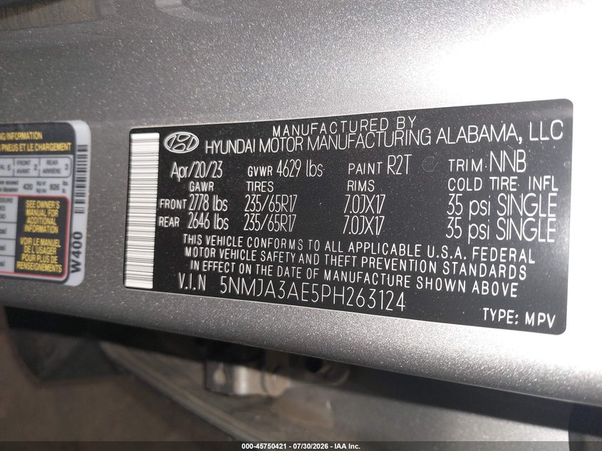 2023 Hyundai Tucson VIN 5NMJA3AE5PH263124 IAAI salvage auction — REAR END, Salvage Title, sold $6,300 on 2026-08-26 (photo 9)