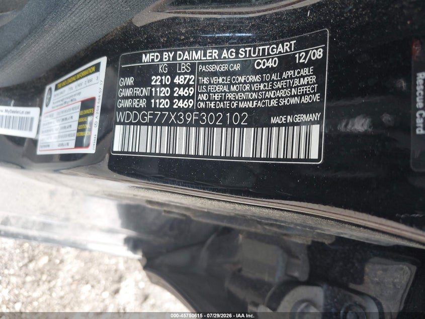 2009 Mercedes-benz C class VIN WDDGF77X39F302102 IAAI salvage auction — ALL OVER, Bill Of Sale (New York), sold $2,550 on 2026-08-11 (photo 9)