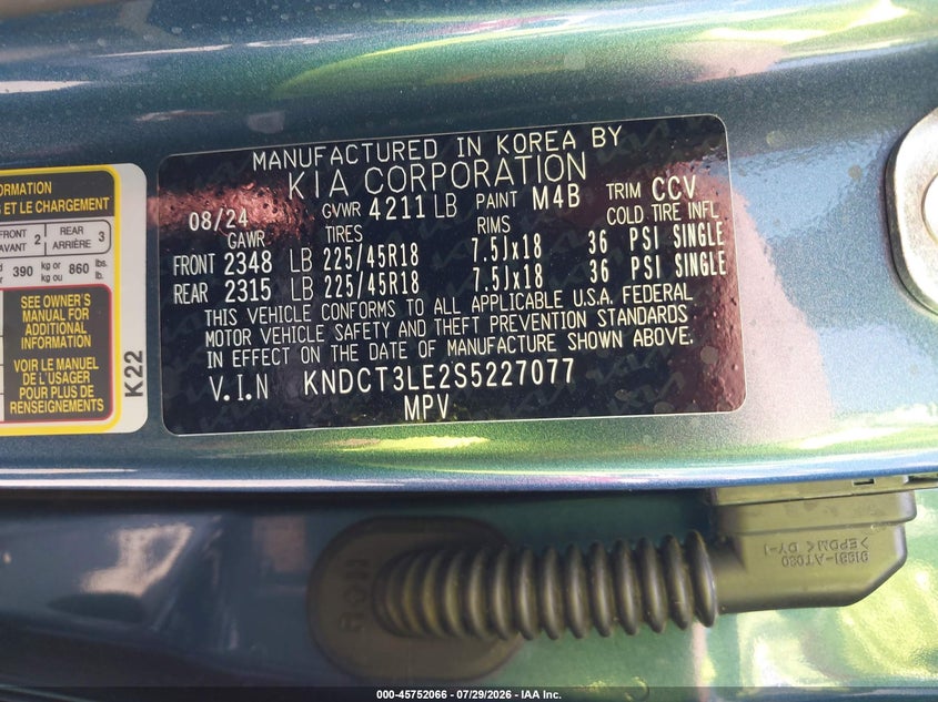 2025 Kia Niro VIN KNDCT3LE2S5227077 IAAI salvage auction — FRONT END, Salvage (Texas), sold $10,250 on 2026-08-20 (photo 9)