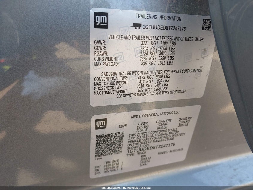 2026 Gmc SIERRA VIN 1GTUUDED8TZ247176 IAAI salvage auction — FRONT END, Enterprise Vehicles Clear Only (Washington), sold $28,250 on 2026-08-01 (photo 9)