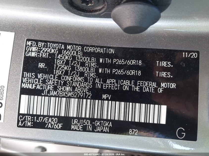 2021 Lexus Gx VIN JTJAM7BX5M5279172 IAAI salvage auction — REAR END, Wait Title, sold $13,100 on 2026-09-08 (photo 9)