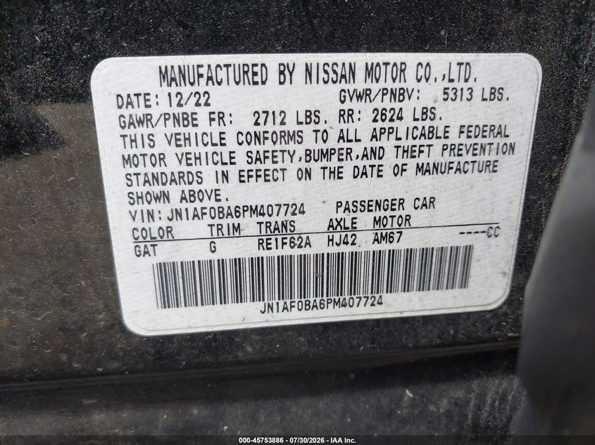 2023 Nissan Ariya VIN JN1AF0BA6PM407724 IAAI salvage auction — REAR END, Salvage Title, sold $10,900 on 2026-08-13 (photo 9)