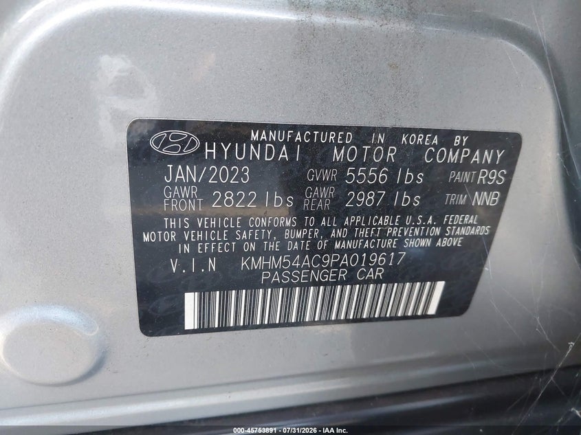2023 Hyundai Ioniq 6 VIN KMHM54AC9PA019617 IAAI salvage auction — RIGHT REAR, Salvage Title, sold $9,675 on 2026-08-28 (photo 9)