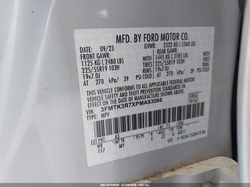 2023 Ford Mustang mach-e VIN 3FMTK3R7XPMA93086 IAAI salvage auction — SUSPENSION, Salvage Title, sold $13,300 on 2026-09-03 (photo 9)
