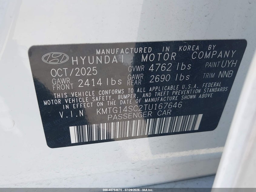 2026 Genesis G70 VIN KMTG14SC2TU167646 IAAI salvage auction — RIGHT FRONT, Enterprise Vehicles Clear Only (Washington), sold $12,900 on 2026-08-02 (photo 9)