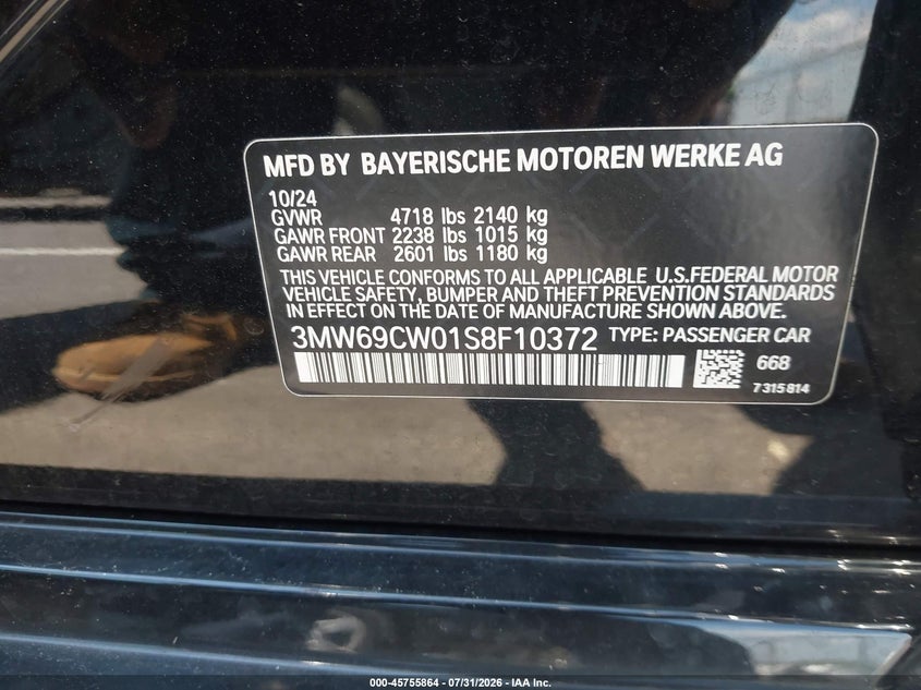 2025 BMW 3er VIN 3MW69CW01S8F10372 IAAI salvage auction — SIDE, Salvage (North Carolina), sold $13,900 on 2026-10-05 (photo 9)