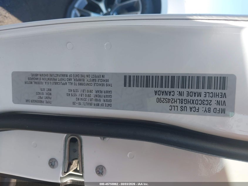 2020 Dodge Charger VIN 2C3CDXHG8LH245290 IAAI salvage auction — LEFT REAR, Wait Title, sold $8,200 on 2026-08-14 (photo 9)