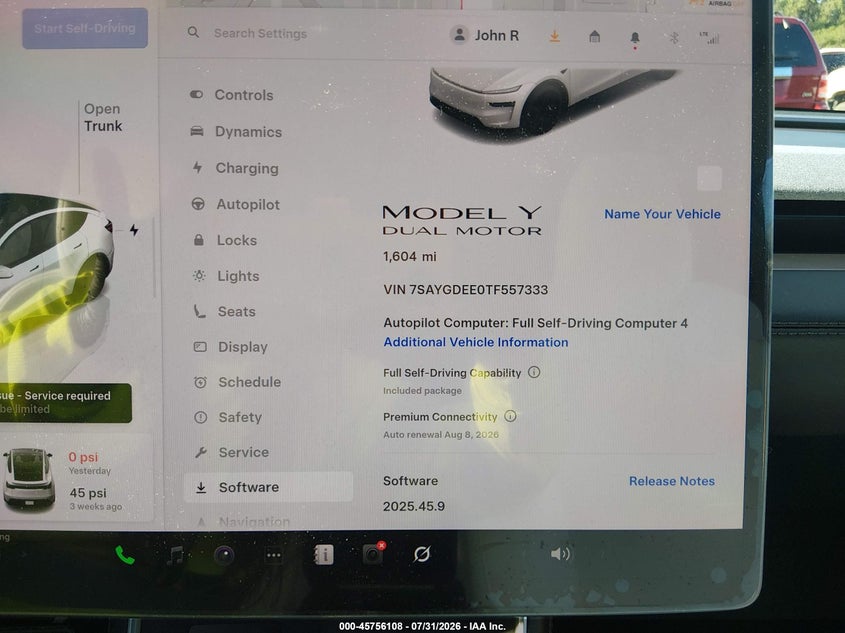 2026 Tesla Model y VIN 7SAYGDEE0TF557333 IAAI salvage auction — RIGHT FRONT, Wait Title, sold $28,300 on 2026-09-09 (photo 7)
