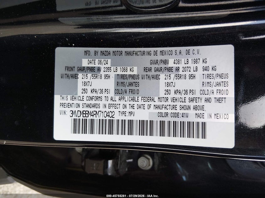 2024 Mazda Cx-30 VIN 3MVDMBBM4RM710402 IAAI salvage auction — FRONT & REAR, Salvage Title, sold $7,100 on 2026-08-23 (photo 9)