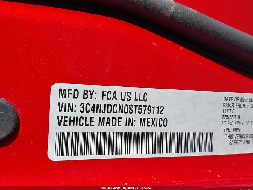 2025 Jeep Compass VIN 3C4NJDCN0ST579112 IAAI salvage auction — FRONT END, Wait Title, sold $13,600 on 2026-08-26 (photo 9)