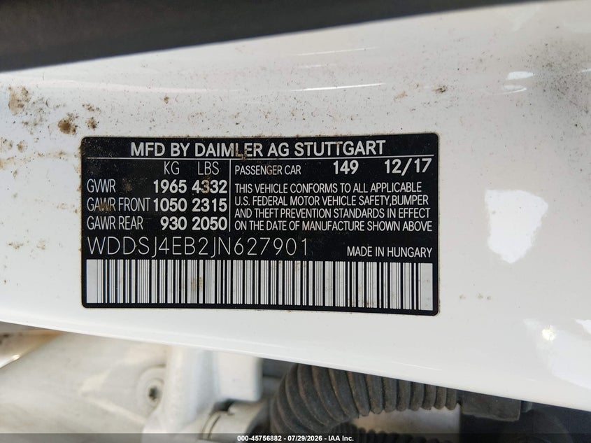 2018 Mercedes-benz Cla-class VIN WDDSJ4EB2JN627901 IAAI salvage auction — NORMAL WEAR, Repossession Paperwork (Georgia), sold $5,300 on 2026-08-12 (photo 9)