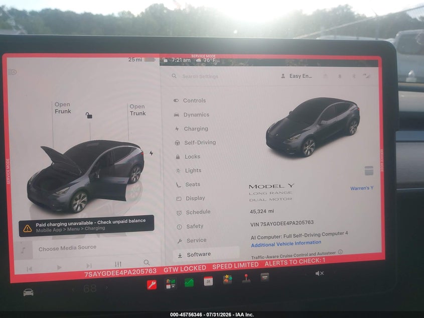 2023 Tesla Model y VIN 7SAYGDEE4PA205763 IAAI salvage auction — RIGHT SIDE, Salvage Title, sold $10,400 on 2026-08-27 (photo 7)