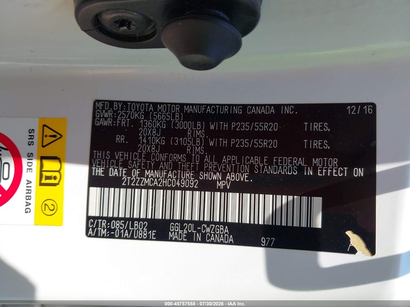 2017 Lexus Rx 350 VIN 2T2ZZMCA2HC049092 IAAI salvage auction — REAR END, Salvage (Alabama), sold $10,700 on 2026-08-31 (photo 9)