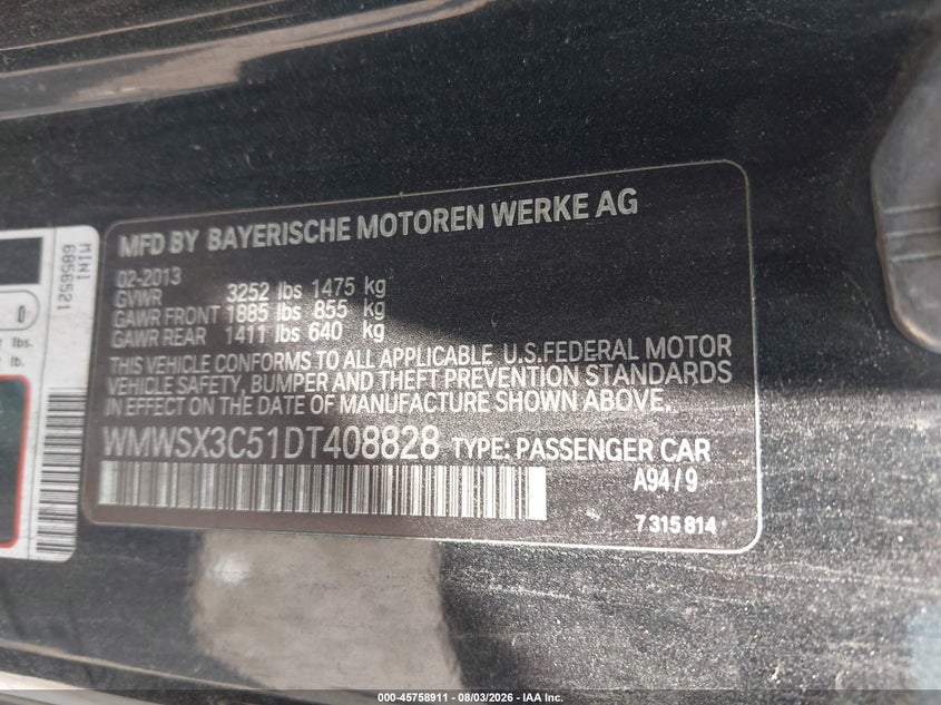 2013 Mini Coupe VIN WMWSX3C51DT408828 IAAI salvage auction — REAR END, Original (Texas), sold $1,775 on 2026-09-10 (photo 9)