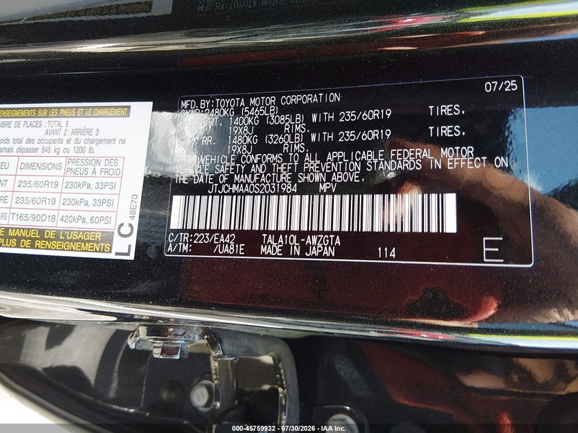 2025 Lexus Rx VIN JTJCHMAA0S2031984 IAAI salvage auction — FRONT END, Wait Title, sold $0 on 2026-10-06 (photo 9)