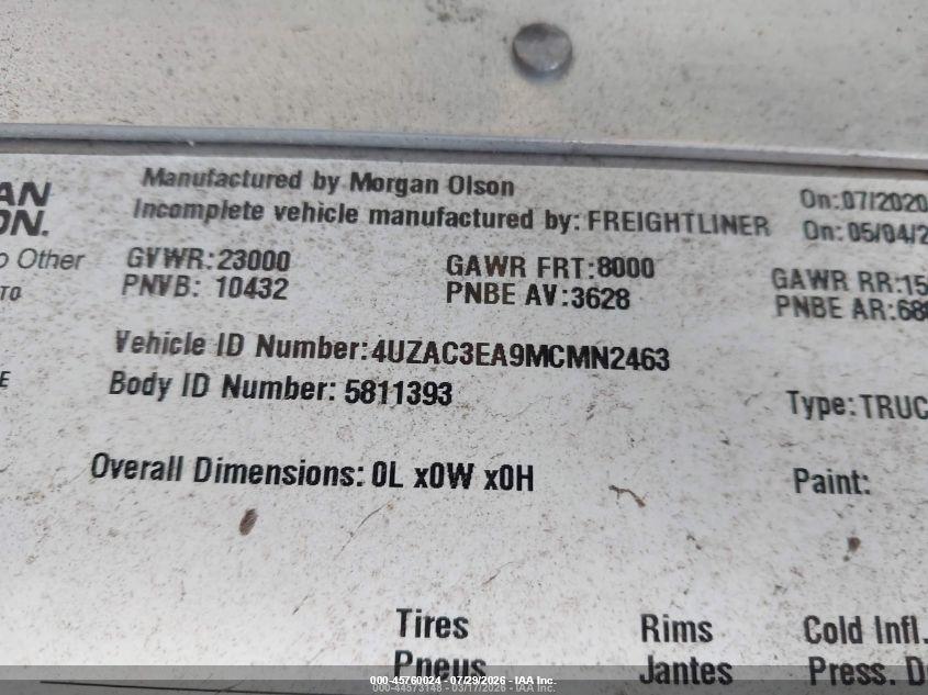 2021 Freightliner Mt55g VIN 4UZAC3EA9MCMN2463 IAAI salvage auction — ROLLOVER, Rebuildable (Florida), sold $325 on 2026-08-13 (photo 9)