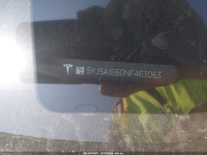 2022 Tesla Model s VIN 5YJSA1E60NF463063 IAAI salvage auction — REAR END, Original (Texas), sold $25,200 on 2026-09-03 (photo 9)