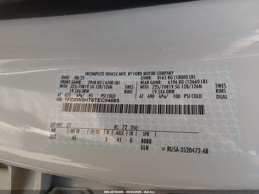 2026 Ford F550 VIN 1FD0W5HT6TEC04685 IAAI salvage auction — NORMAL WEAR, Enterprise Vehicles Clear Only (New Mexico), sold $40,250 on 2026-08-19 (photo 8)