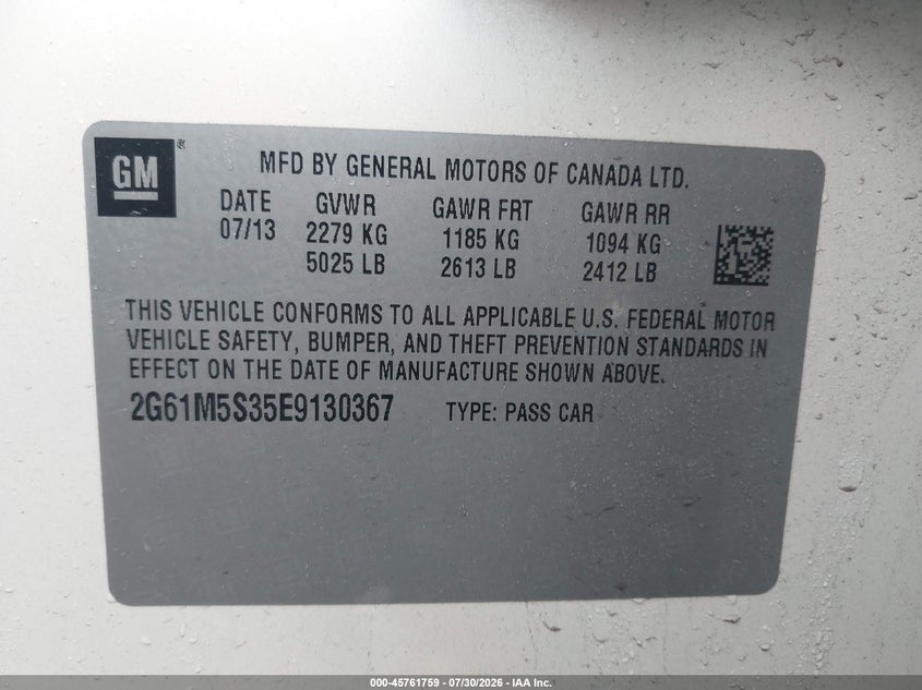 2014 Cadillac Xts VIN 2G61M5S35E9130367 IAAI salvage auction — FRONT END, Salvage Title, sold $1,600 on 2026-08-21 (photo 9)