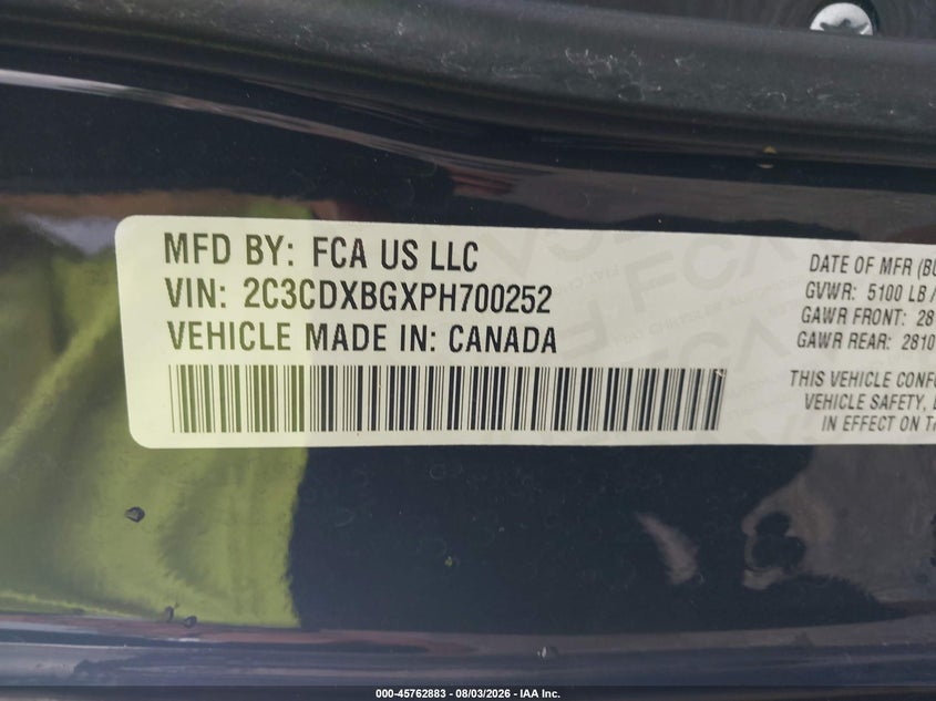 2023 Dodge Charger VIN 2C3CDXBGXPH700252 IAAI salvage auction — WATER/FLOOD, Rebuildable (Florida), sold $9,500 on 2026-08-30 (photo 9)