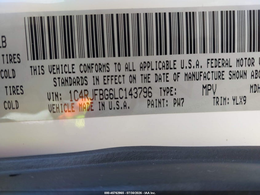 2020 Jeep Grand cherokee VIN 1C4RJFBG6LC143796 IAAI salvage auction — REAR END, Wait Title, sold $11,100 on 2026-08-21 (photo 9)