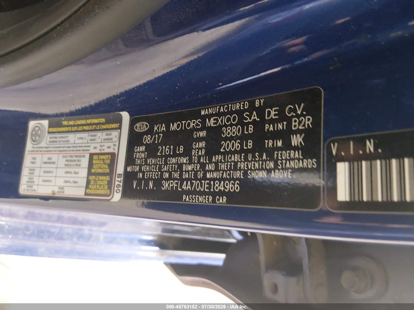 2018 Kia Forte VIN 3KPFL4A70JE184966 IAAI salvage auction — SIDE, Salvage Title, sold $1,250 on 2026-09-01 (photo 9)