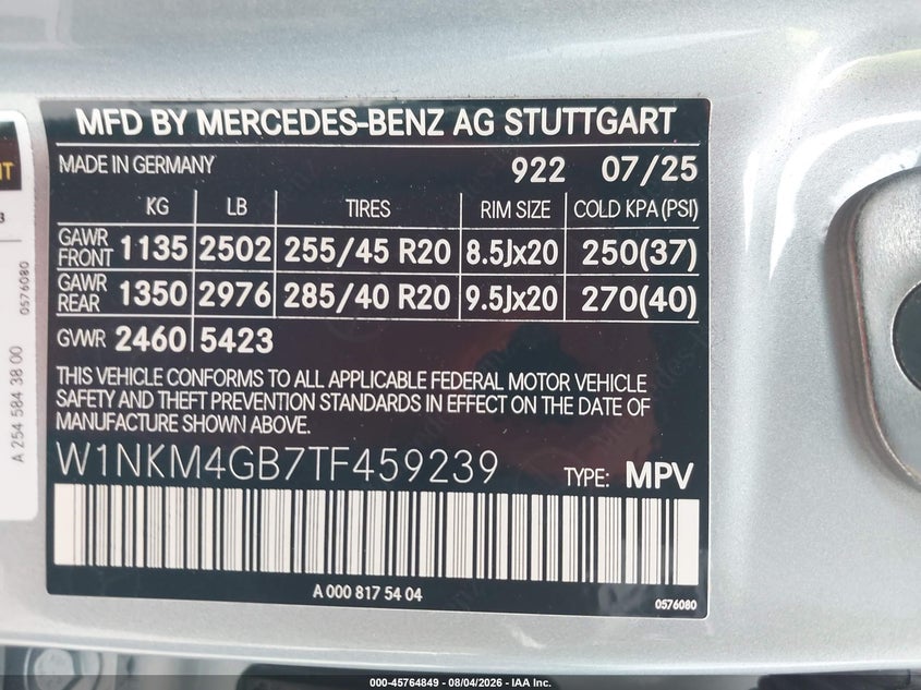 2026 Mercedes-Benz GLC-Class VIN W1NKM4GB7TF459239 IAAI salvage auction — Unknown, Rebuildable (Florida), sold $21,100 on 2026-09-13 (photo 9)