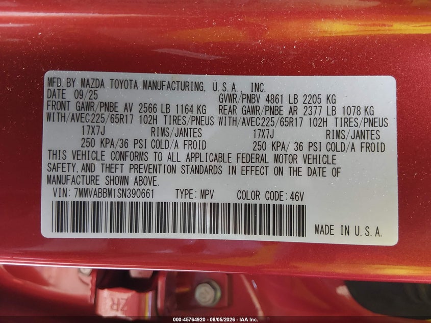 2025 Mazda Cx-50 VIN 7MMVABBM1SN390661 IAAI salvage auction — FRONT END, Salvage Title, sold $7,000 on 2026-08-22 (photo 9)